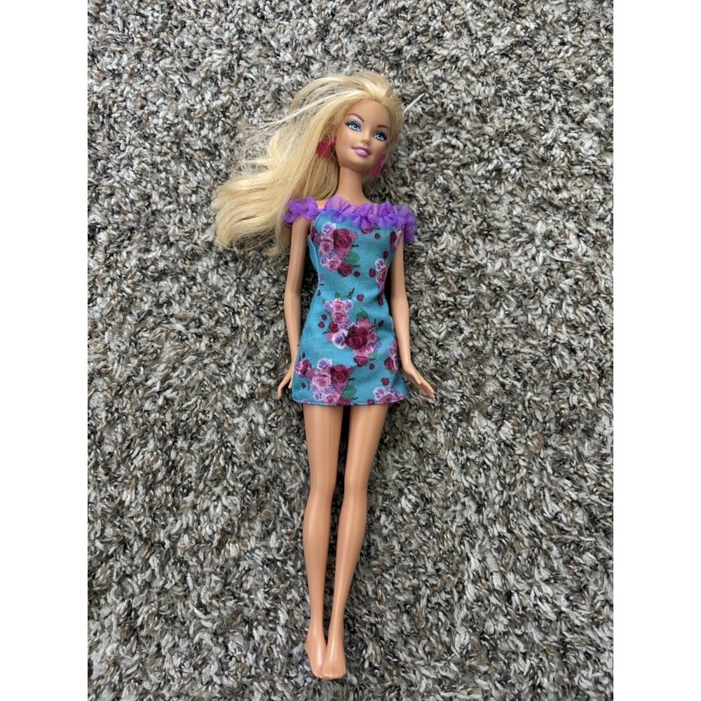 1999 Mattel Barbie Doll Blonde Hair Blue Eyes Floral Dress Vintage